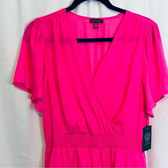 Vince Camuto Tiered NEON Pink Layered Flattering Midi Dress- Size Large NWT's - Picture 9 of 12
